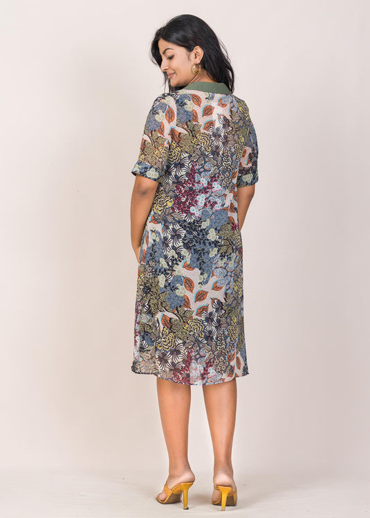 Contrast Placket Detailed Midi Dress
