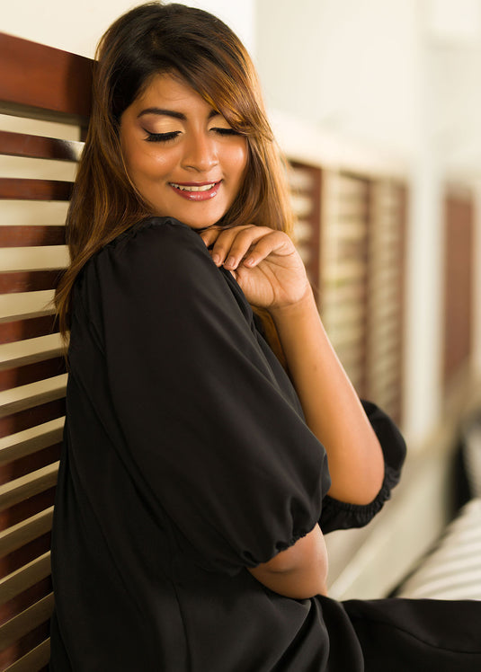 Black Gathered Yoke Detail Dress