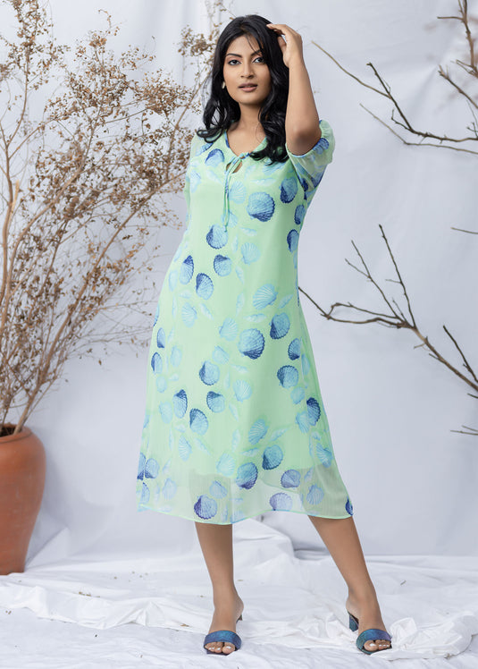 SEA SHELL PRINTED DRAPPY DRESS