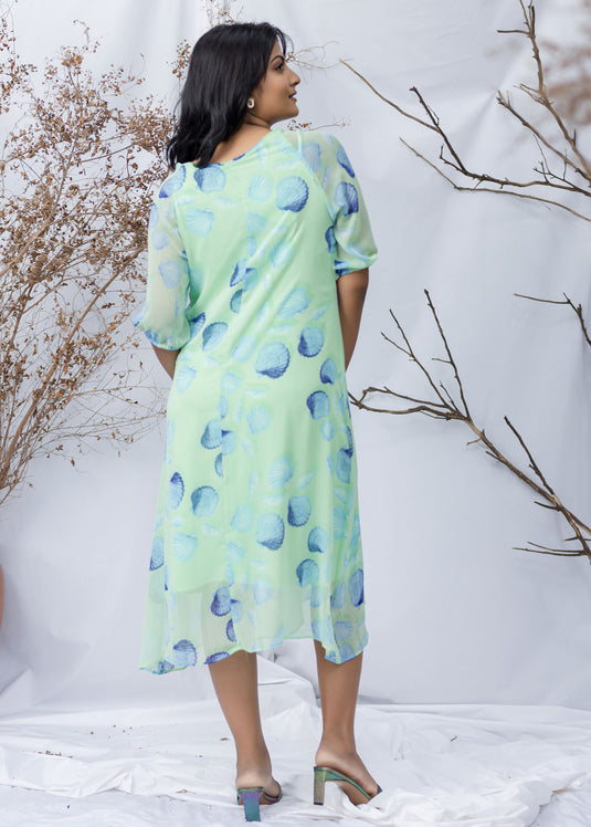 SEA SHELL PRINTED DRAPPY DRESS