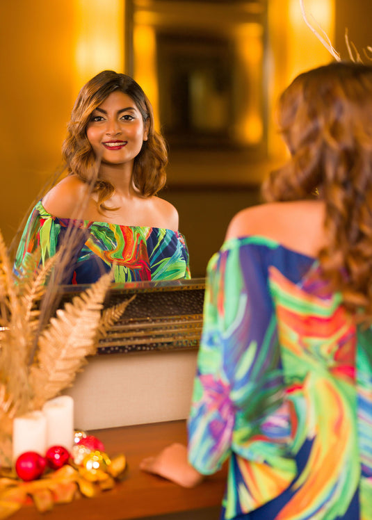 Printed abstract kaftan dress