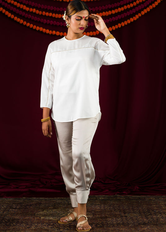 Contrast Piping Detail Long Sleeves Top