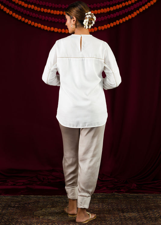 Contrast Piping Detail Long Sleeves Top