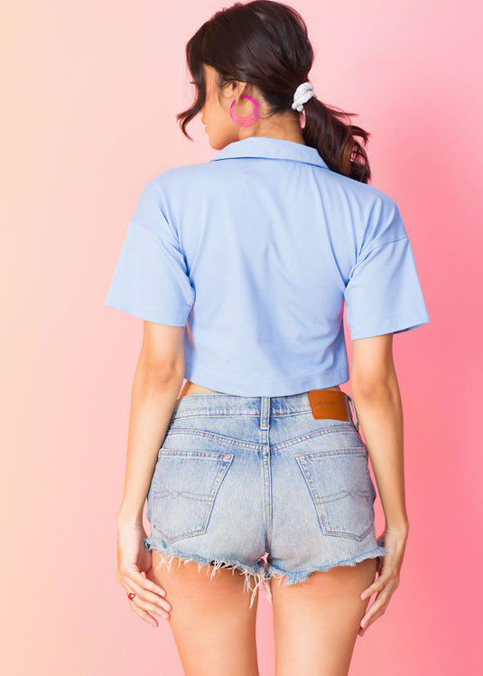 Cropped Polo T-shirt / Light Blue