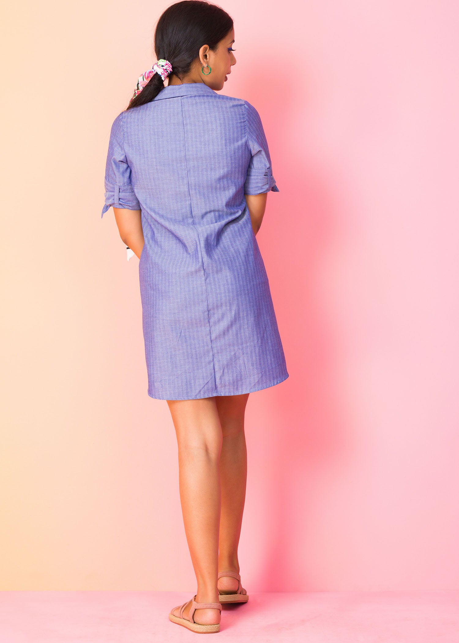 Knotted Sleeves Shirt Dress