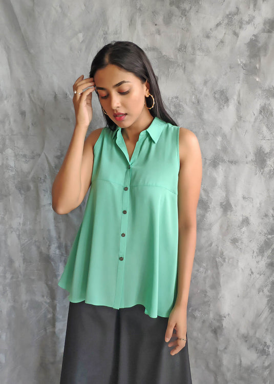 Flared Sleeveless Top With F/B Opening